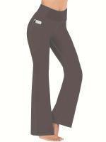 Paquete de 3 Pantalones Deportivos para Mujer, Tallas Grandes Costura Detalle Cintura Alta Pantalones de Yoga de Pierna Acampanada con Bolsillos para Teléfono Conjunto de 3 Piezas Adecuado Primavera/Otoño - details 4