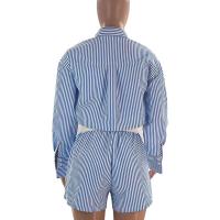 Conjunto de Moda para Mujer de Primavera 2024 Camisas de Manga Corta y Larga con Rayas Shorts - details 18