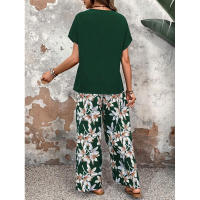 Conjunto de dos piezas nuevo de verano, jersey suelto versátil, traje informal redondo estampado para mujer - details 23