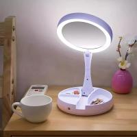 Espejo maquillaje para cuidado facial con Luz LED, Aumento 1X/10X, Mini Espejo versatil con almacenamiento de Sobremesa [Plegable y Giratorio], Espejo de Baño Ligero y Compacto para Viajar, Funciona con Pilas y USB - details 3