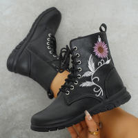 Botas cortas de cuero bordadas para mujer, zapatos planos al tobillo, deportivos, de mezclilla, estilo Chelsea, a la moda, invierno, 2023 - details 22