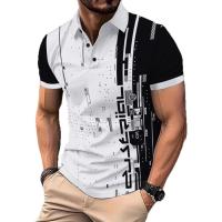 Camisa POLO con estampado geométrico de manga corta, tendencia informal, sencilla, con personalidad, estampada para hombre - details 0