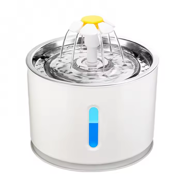 Fuente de agua para gatos de acero inoxidable, fuente automática de 81oz (2,4l) con luz LED e interruptor, para gatos y perros - 1