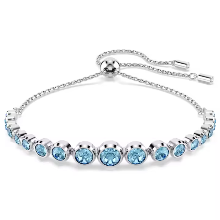 Pulsera de cristal de Plata de Ley 925, pulsera de Cadena de Tenis con redondo cúbica Azul, Gift de joyería ajustable para Mujer - 1