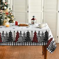 Árboles de Navidad, cuadros de búfalo, decoración rectangular negra para comedor, mantel impermeable para mesa, suministros para fiesta de Navidad - details 0