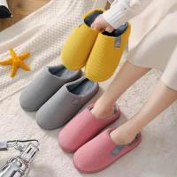 Zapatillas de casa de piel para hombre y mujer, zapatos de algodón, toboganes mullidos, pantuflas de felpa cálidas para parejas - details 5