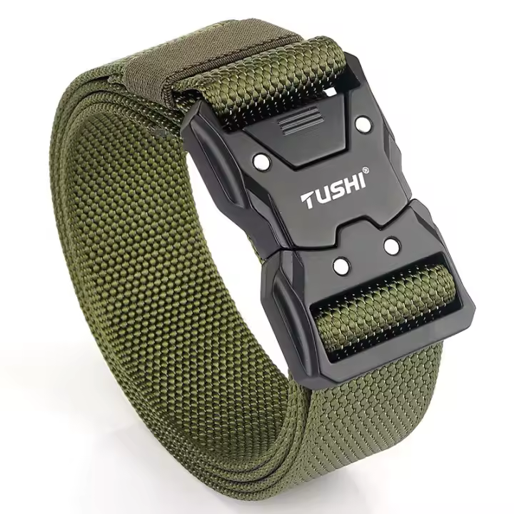 Cinturón táctico militar de nailon para hombre, accesorios de supervivencia para exteriores, hebilla magnética de liberación rápida, color negro - 1