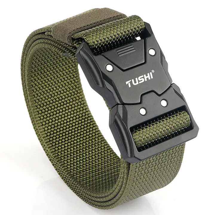 Cinturón táctico militar de nailon para hombre, accesorios de supervivencia para exteriores, hebilla magnética de liberación rápida, color negro - 1
