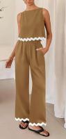 Conjunto de Pantalones de Moda de Cintura Alta y Piernas Anchos Camiseta Corta sin Mangas - details 7