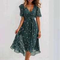 Vestido largo hasta la rodilla estampado elegante y a la moda para mujer, novedad de 2025, vestido holgado informal con cuello en V, nuevo estampado Floral, bata para mujer - details 3