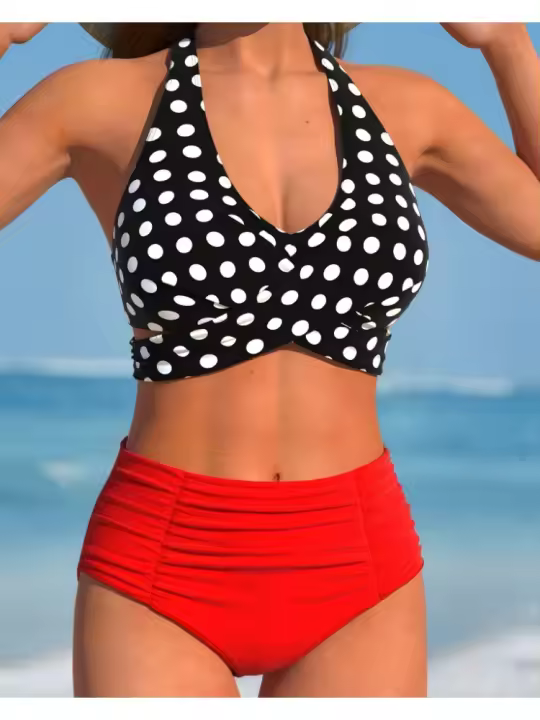 Bikini nuevo sexy traje de baño de mujer con tirantes cruzados tipo halter - 1