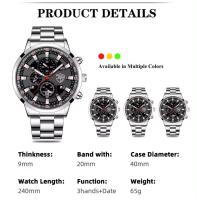 Reloj deportivo de acero inoxidable para hombre, cronógrafo de cuarzo, informal, luminoso, a la moda, para negocios, mejor - details 3
