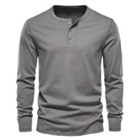 Día del padre Ropa transfronteriza de primavera y otoño Camiseta para hombres europeos y americanos Camisa básica Henry de manga larga para hombres - details 41