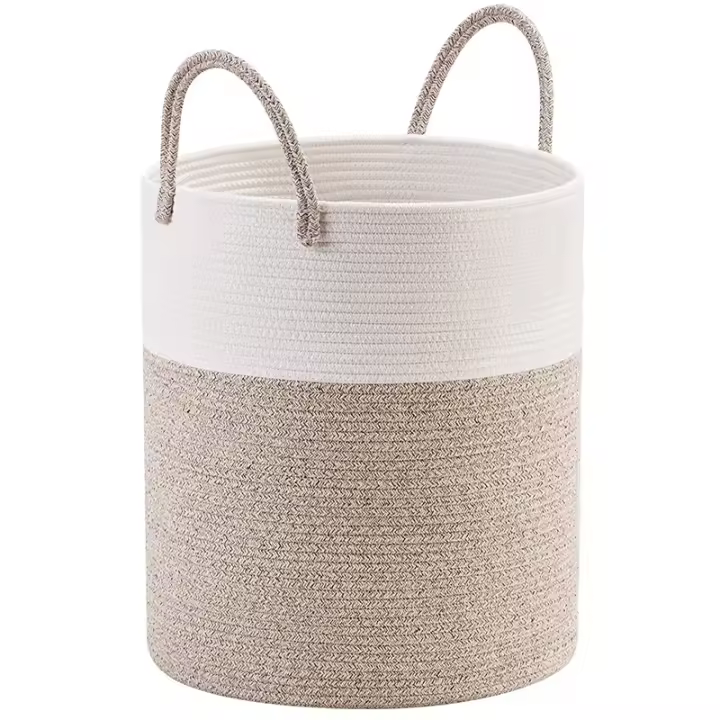 Cesta de cuerda de algodón tejida decorativa, cesta de lavandería alta, cesta de Manta para sala de estar - 1
