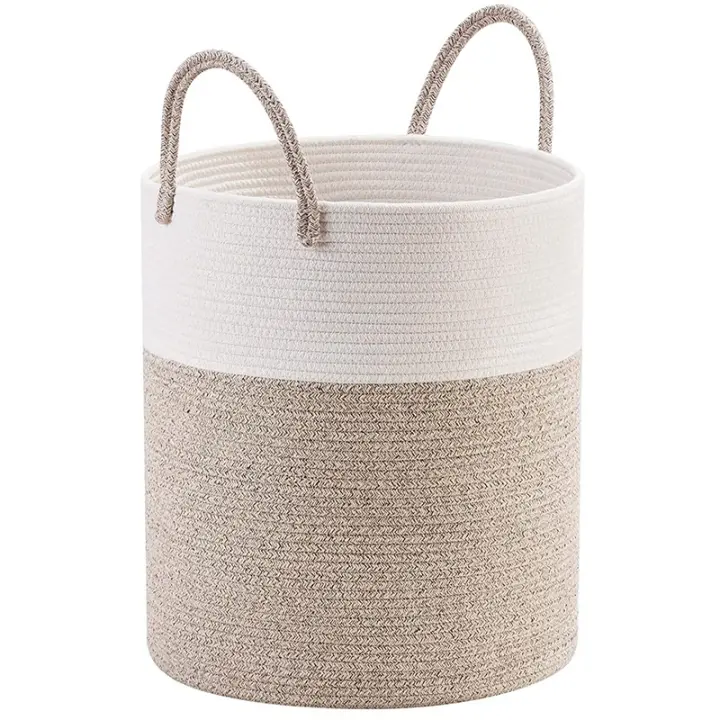 Cesta de cuerda de algodón tejida decorativa, cesta de lavandería alta, cesta de Manta para sala de estar - 1