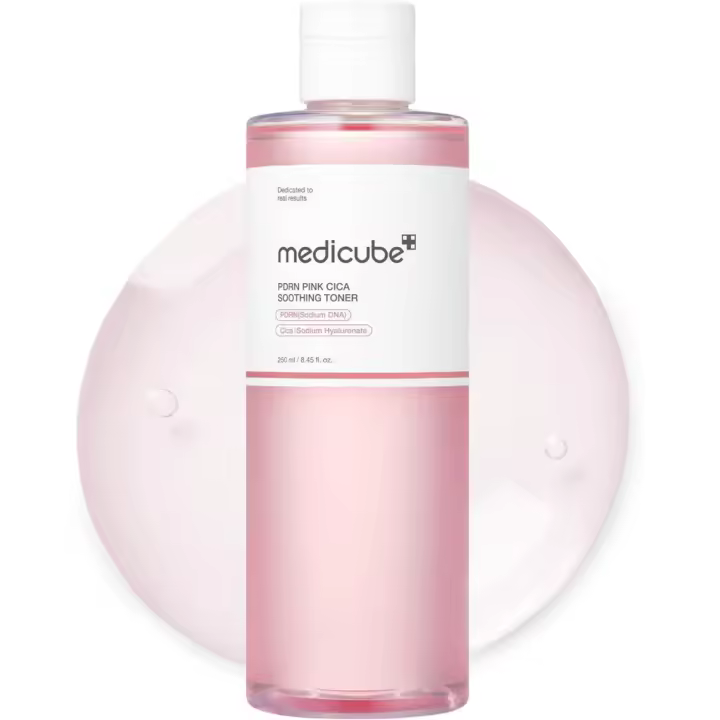 medicube Salmon DNA PDRN CICA I Tónico con brillo rosa para estimular, calmar y calmar, tono desigual, péptido y niacinamida, coreano - 1