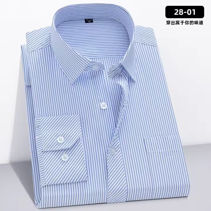 5XL primavera y otoño nueva camisa de manga larga para hombres delgada de negocios Casual sin hierro verano bolsillo grande a rayas Slim Fit - 1