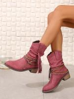 Nuevas botas de mujer de tubo medio pero cabeza redonda hasta la rodilla - details 7