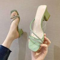 Nuevas zapatillas de verano para mujer, gruesas, simples y a la moda, transparentes, con cabeza cuadrada - details 3