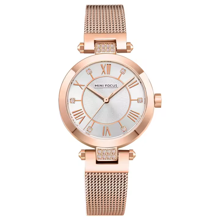 Reloj de cuarzo MINI FOCUS para mujer con esfera de diamantes, movimiento japonés, reloj delgado resistente al agua, pulsera de malla de acero inoxidable - 1