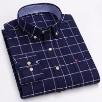 Camisa 100% de algodón para hombre, camisa Oxford informal a cuadros de manga larga con estampado de Color sólido, camisa de vestir Formal de ajuste Regular de gran tamaño 7XL 6XL 5XL - details 6