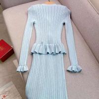 YuooMuoo marca de moda de una sola pieza de punto Maxi mujeres elegante con cuello en V con volantes cintura delgada ceñido al cuerpo Vestido de fiesta - details 4