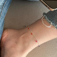 Tobillera de diseño de primavera y verano de plata de ley con circonita colorida, accesorios para mejores amigos de estudiantes, nuevo - details 2
