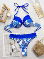 Bikini floral asteroidal de cintura alta con tanga para mujer estilo vintage - details 2