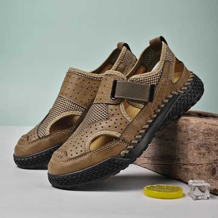 Sandalias con cabeza de verano 2024, zapatillas transpirables, zapatos de malla huecos de playa grandes para exteriores, para hombre - 1