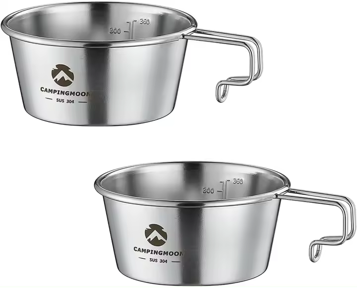 Taza para Sierra de acampada, 2 piezas, de acero inoxidable, tipo profundo, 450ml - 1