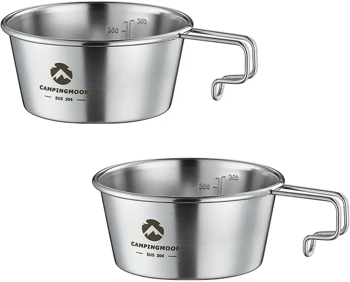 Taza para Sierra de acampada, 2 piezas, de acero inoxidable, tipo profundo, 450ml - 1