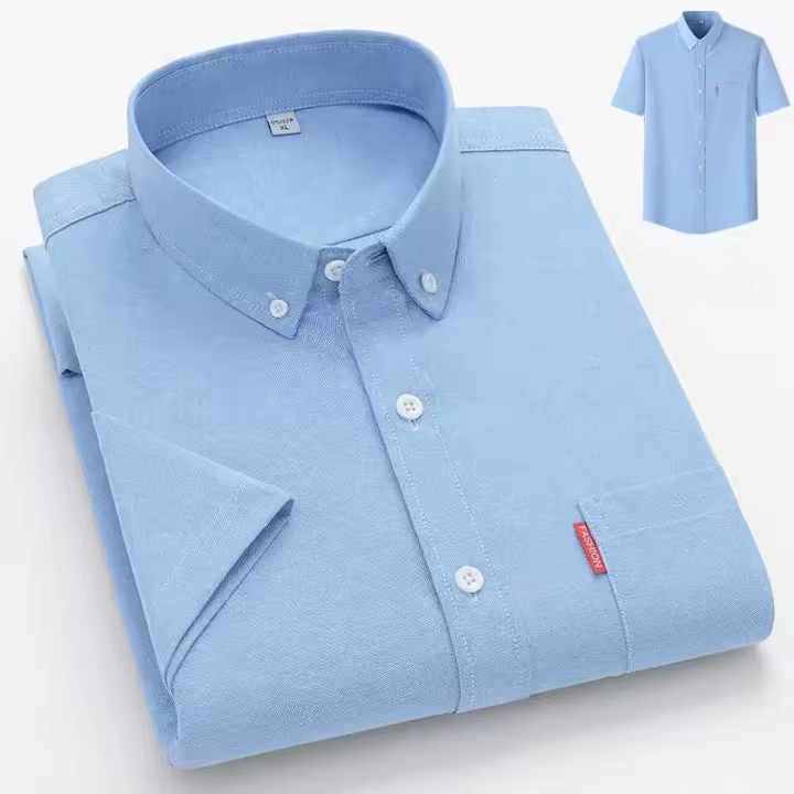 Camisa básica 100% algodón puro, manga corta, casual, business, Oxford, amarillo, blanco, regular USTE, ropa social hombre - 1