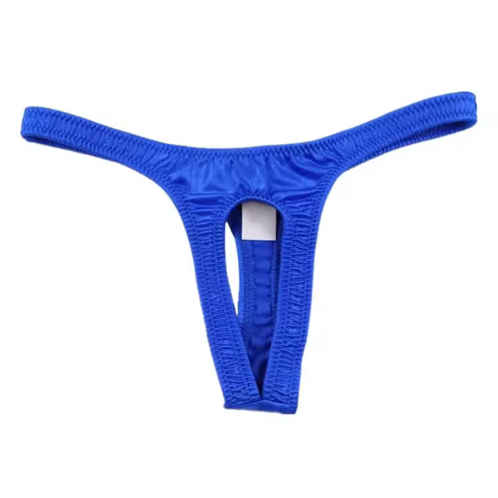Bragas sexys Tanga y bolsa abierta con agujero frontal para hombres, ropa interior erótica, lencería de seda transpirable, cintura alta elástica - 1