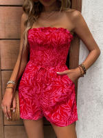 Monos de tubo sin mangas para mujer, Vestido corto con estampado rojo S, Verano - details 1