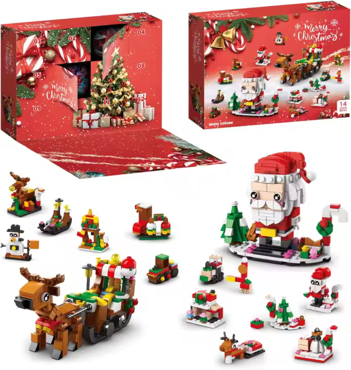 Calendario de Adviento 2024, kit de bloques de construcción de Navidad, árbol de Navidad, Papá Noel,cuenta atrás de 12 días - 1