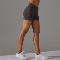 Hamidou pantalones cortos deportivos para mujer, Shorts de Yoga con cintura cruzada, gimnasio, entrenamiento, correr, cintura alta, realce de cadera, sin costuras, Fitness - details 20