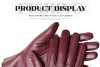 Guantes de piel de oveja para mujer, manoplas cortas de terciopelo fino para pantalla táctil, de cuero, de buena calidad, para invierno, 2226 - details 20