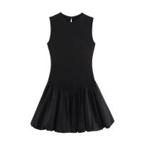 BUNO-Mini vestido de retazos de moda para mujer, cuello redondo, sin mangas, dobladillo abullonado, vestidos para mujer - details 4