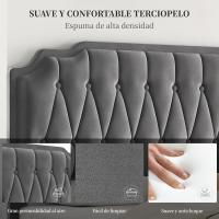 Tapizado en terciopelo Cama de matrimonio con cabecera ajustable en altura Marco de cama Soporte con listones de madera 160 × 200 cm Beige - details 35