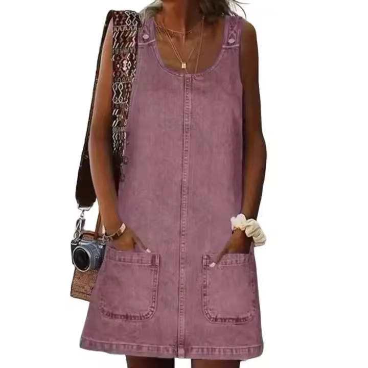 Vestido de tirantes transpirable de moda, color puro al tacto, vestido de mezcla de imitación de verano resistente al desgaste - 1
