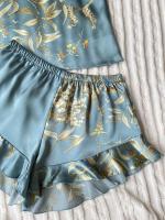 Moda verano, 3 piezas, camisola y pantalón corto, estampado floral de seda con bolso colgante, pijama de mujer, pijama de casa - details 2