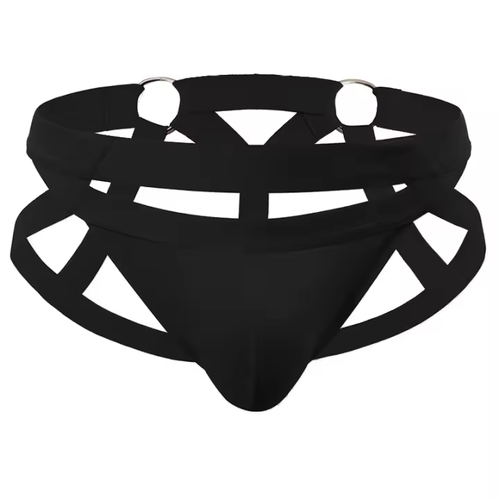 Tangas sexys eróticos para Hombre, ropa interior Bondage, suspensorio, bolsa de bulto, lencería ahuecada, anillo redondo, calzoncillos para Gay - 1