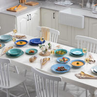 Vancasso BONITA vajilla azul de 18 piezas, juego de platos de cena, platos de sopa, platos de postre, servicio de barro para 6 personas - details 1