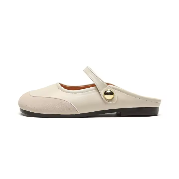Pantuflas de media caña estilo francés para mujer, zapatos planos retro de una sola tira para uso exterior de verano para mujer - 1
