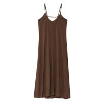 TRAFZA-vestidos Midi elegantes de verano para mujer, estilo pijama, lisos, sin mangas, con espalda descubierta y cuello en V, vestido plisado con tirantes drapeados - details 8