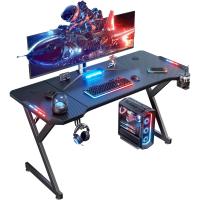 Mesa de Juegos LED Ergonómica 120 cm × 60 cm Fibra de Carbono Ratón, Auriculares, Soporte Negro - details 13