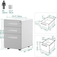 Archivador Rodante, Archivador Móvil de Metal con Cerradura, Archivador Bajo el Escritorio para Tamaño Legal/Letter/A4 para el Hogar/Oficina, Completamente Montado-Gris y Blanco - details 2