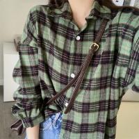 Camisa de franela negra para mujer, camisa a cuadros de tartán abotonada con cuello de manga larga, chaqueta informal para adolescentes y niñas, traje diario - details 7