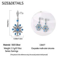 Pendientes de plata con borlas de copos de nieve azules y diamantes, lazo rojo para mujer, joyería creativa, regalos temáticos navideños - details 13