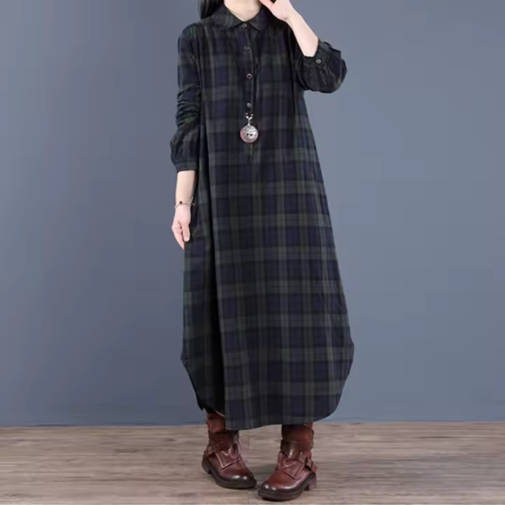 Vestido Vestido de Largo Medio con Cuello de Cáñamo Edición Coreana Otoño 2024 - 1